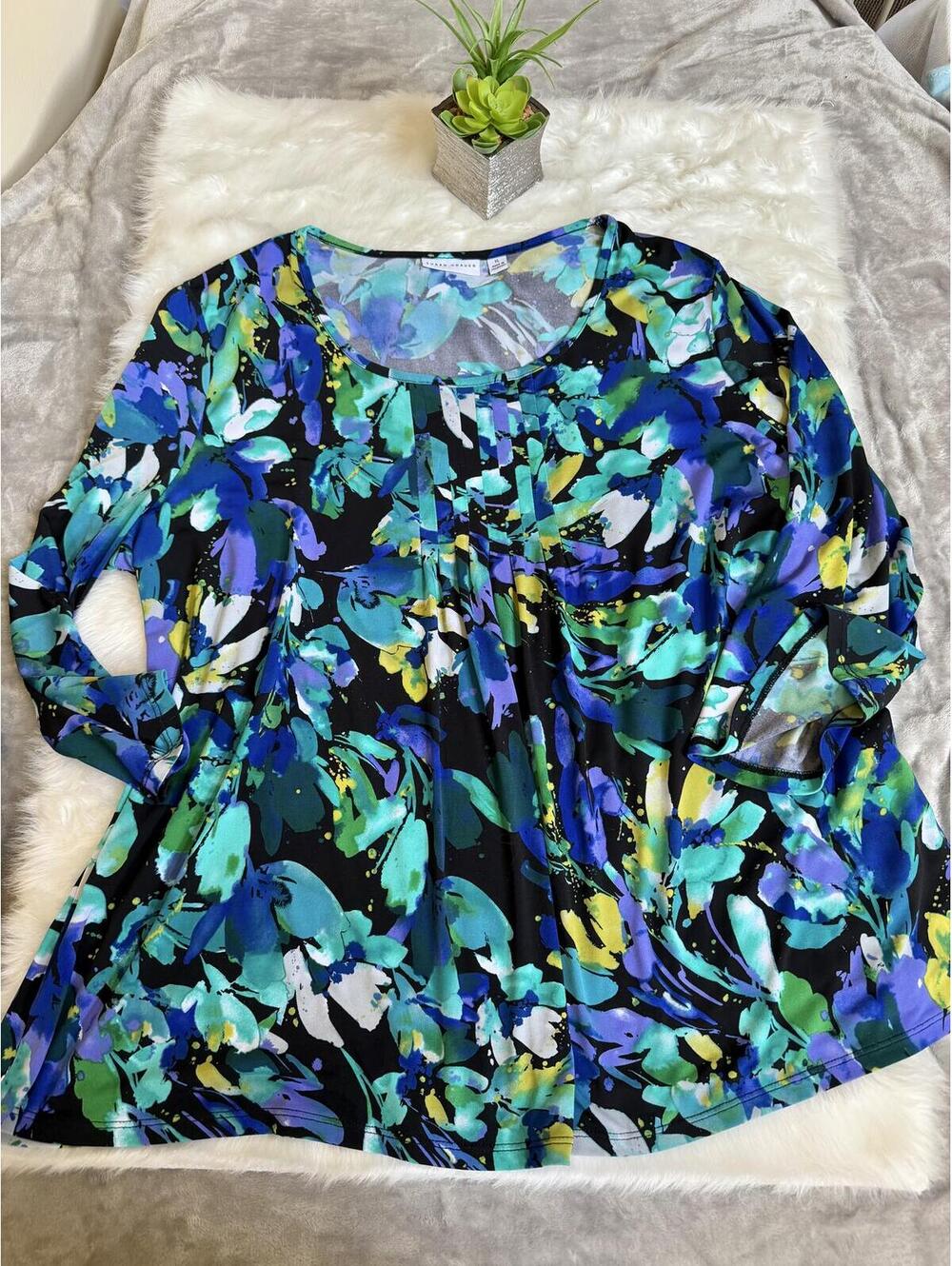 Susan Graver Floral Print Long Sleeve Top XL